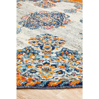 Kahn 886 White Grey Orange Multi Colour Transitional Medallion Patterned Round Rug - Rugs Of Beauty - 7