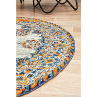 Kahn 886 White Grey Orange Multi Colour Transitional Medallion Patterned Round Rug - Rugs Of Beauty - 6