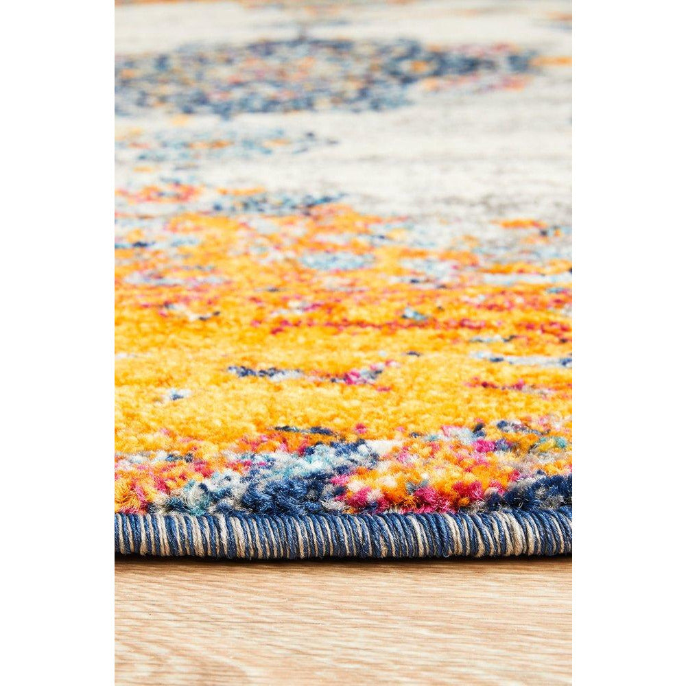 Kahn 886 White Grey Orange Multi Colour Transitional Medallion Patterned Round Rug - Rugs Of Beauty - 8