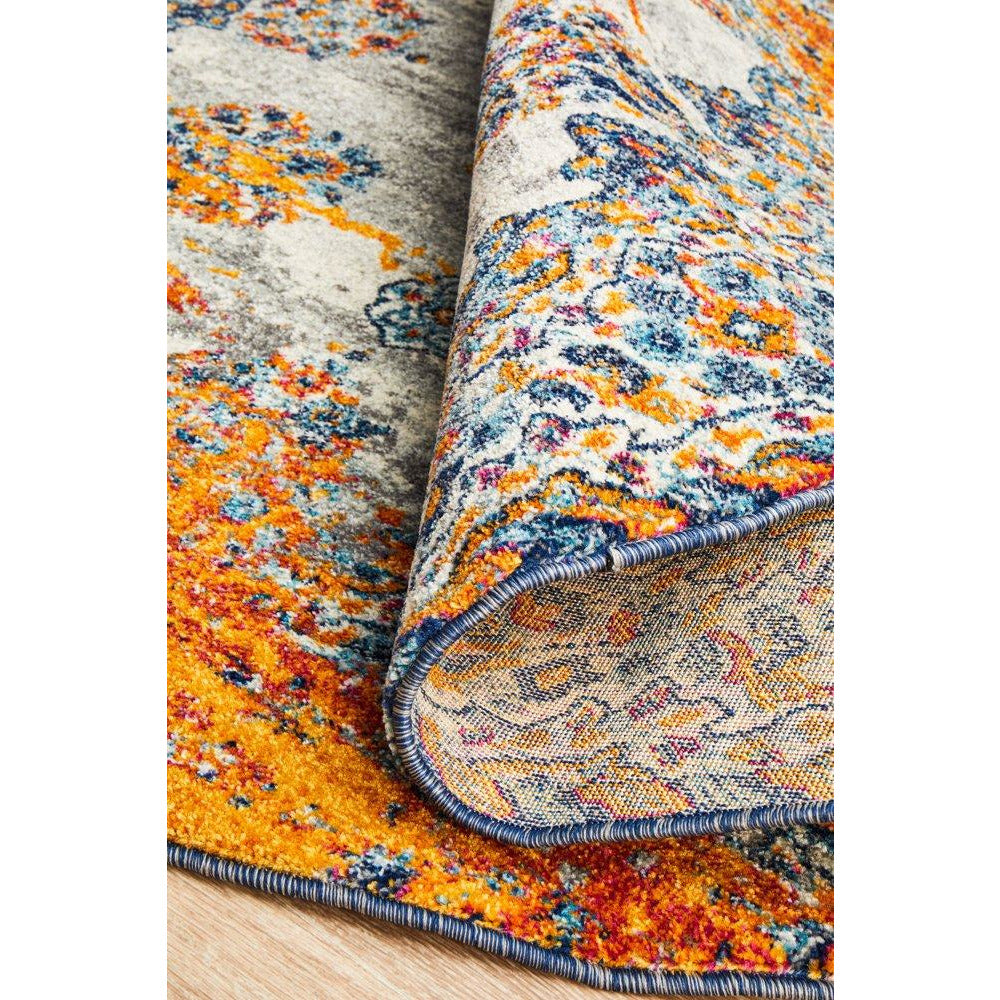 Kahn 886 White Grey Orange Multi Colour Transitional Medallion Patterned Round Rug - Rugs Of Beauty - 9