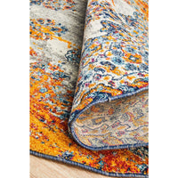 Kahn 886 White Grey Orange Multi Colour Transitional Medallion Patterned Round Rug - Rugs Of Beauty - 9