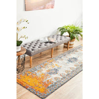 Kahn 886 White Grey Orange Multi Colour Transitional Medallion Patterned Runner Rug - Rugs Of Beauty - 3