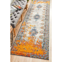 Kahn 886 White Grey Orange Multi Colour Transitional Medallion Patterned Runner Rug - Rugs Of Beauty - 2