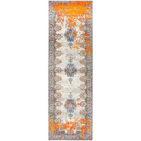 Kahn 886 White Grey Orange Multi Colour Transitional Medallion Patterned Runner Rug - Rugs Of Beauty - 1