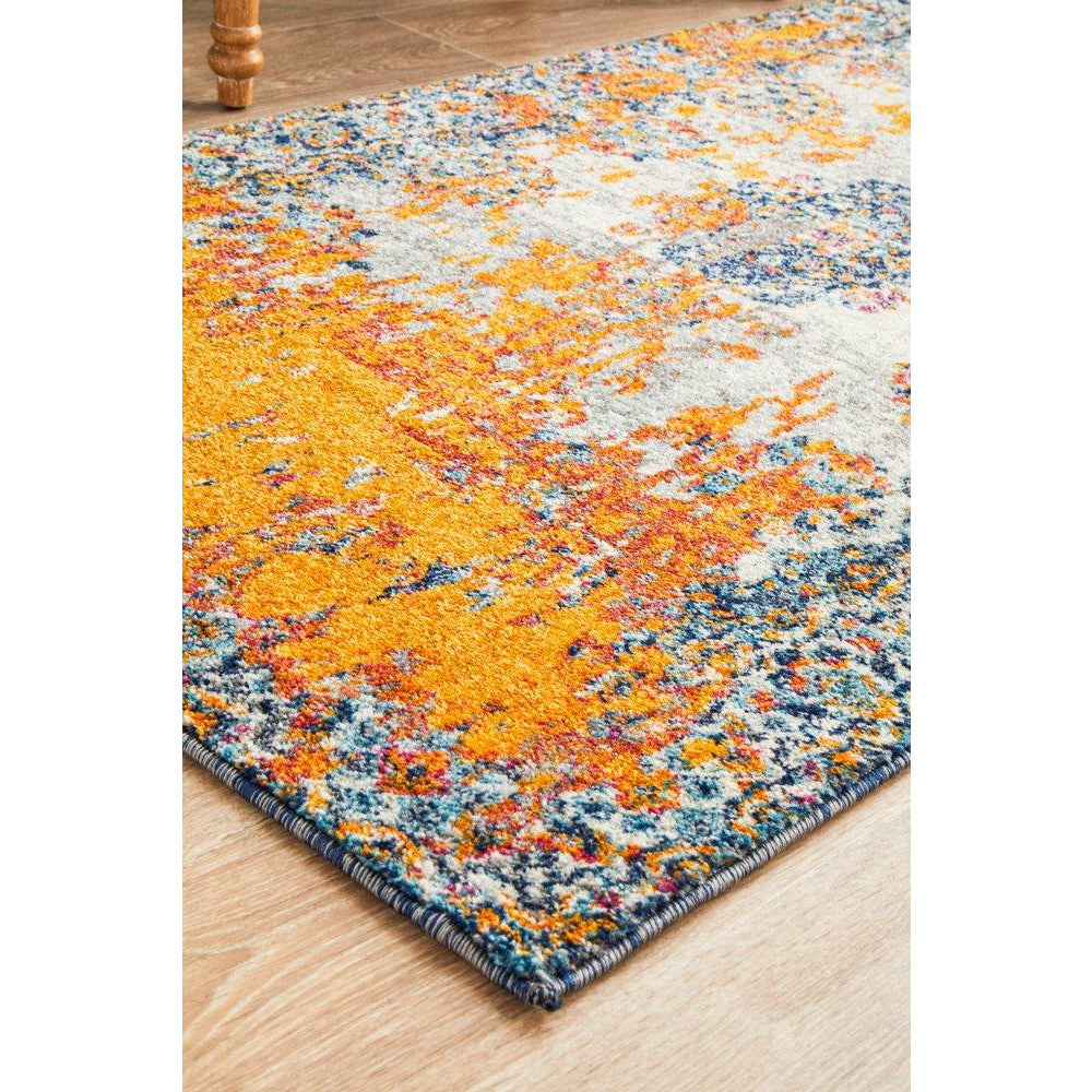 Kahn 886 White Grey Orange Multi Colour Transitional Medallion Patterned Runner Rug - Rugs Of Beauty - 5
