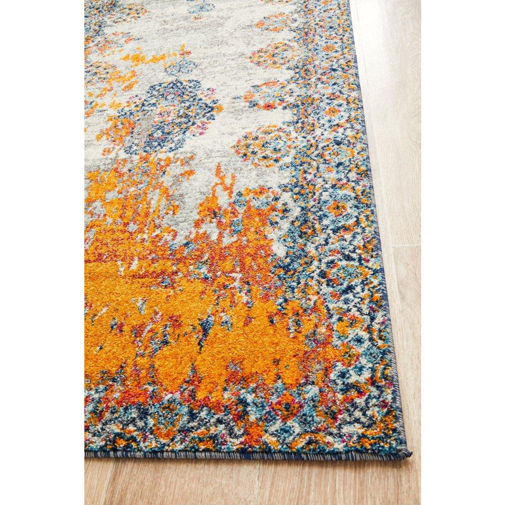 Kahn 886 White Grey Orange Multi Colour Transitional Medallion Patterned Runner Rug - Rugs Of Beauty - 6