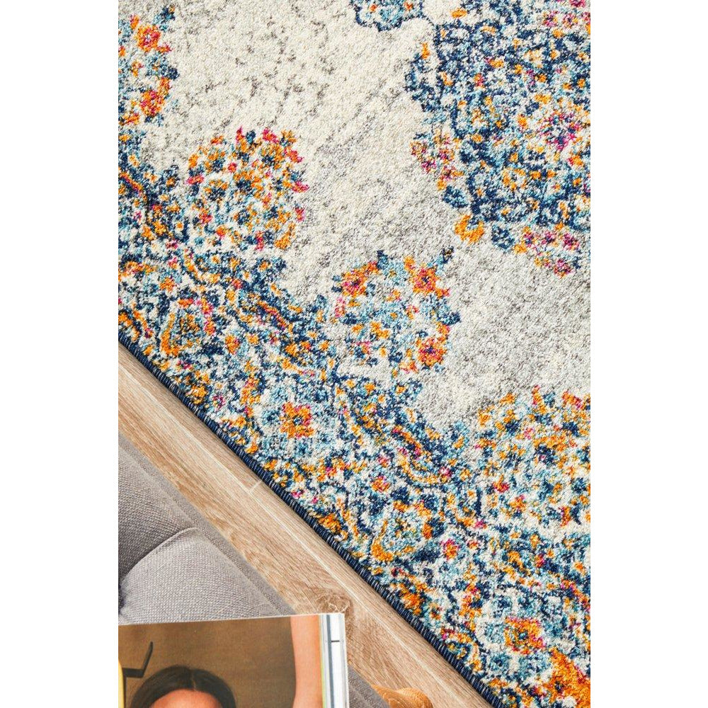 Kahn 886 White Grey Orange Multi Colour Transitional Medallion Patterned Runner Rug - Rugs Of Beauty - 8