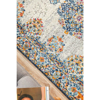 Kahn 886 White Grey Orange Multi Colour Transitional Medallion Patterned Runner Rug - Rugs Of Beauty - 8