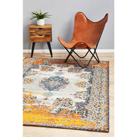 Kahn 886 White Grey Orange Multi Colour Transitional Medallion Patterned Rug - Rugs Of Beauty - 4