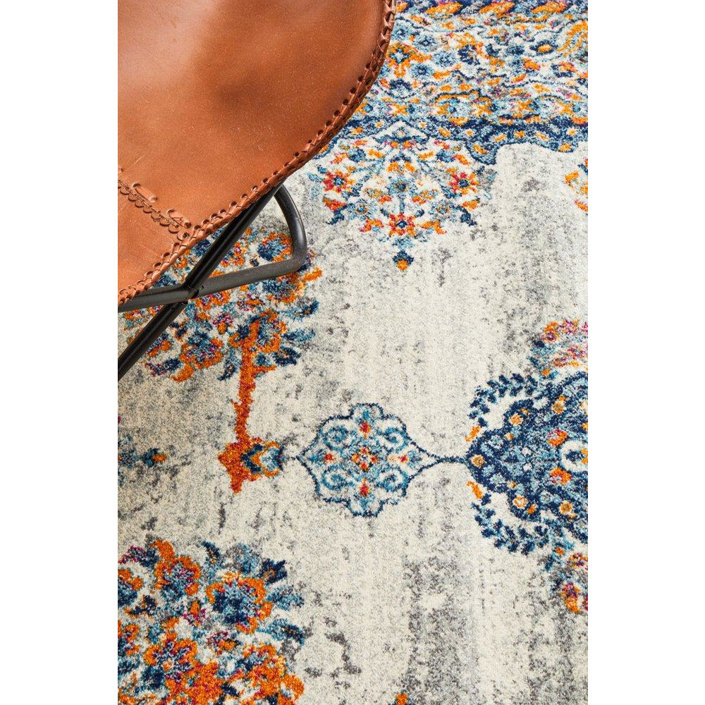 Kahn 886 White Grey Orange Multi Colour Transitional Medallion Patterned Rug - Rugs Of Beauty - 7