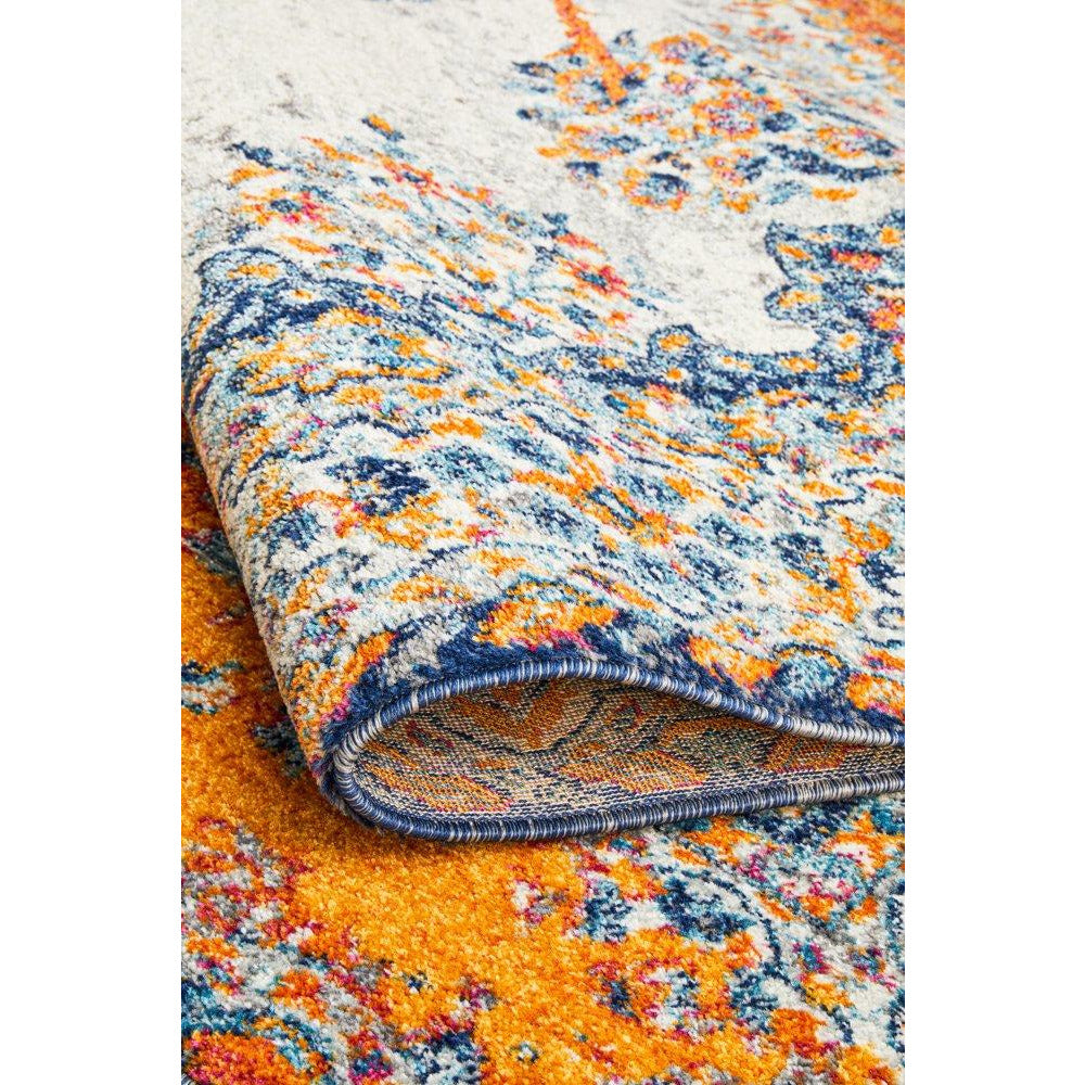 Kahn 886 White Grey Orange Multi Colour Transitional Medallion Patterned Rug - Rugs Of Beauty - 9