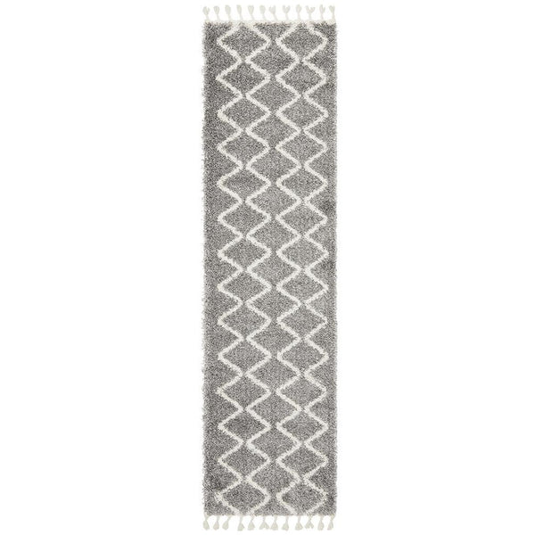 Zaria 151 Silver Grey Moroccan Inspired Modern Shaggy Runner Rug - Rugs Of Beauty - 1