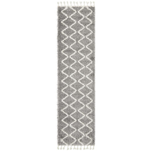 Zaria 151 Silver Grey Moroccan Inspired Modern Shaggy Runner Rug - Rugs Of Beauty - 1