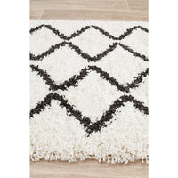 Zaria 151 White Black Moroccan Inspired Modern Shaggy Runner Rug - Rugs Of Beauty - 4