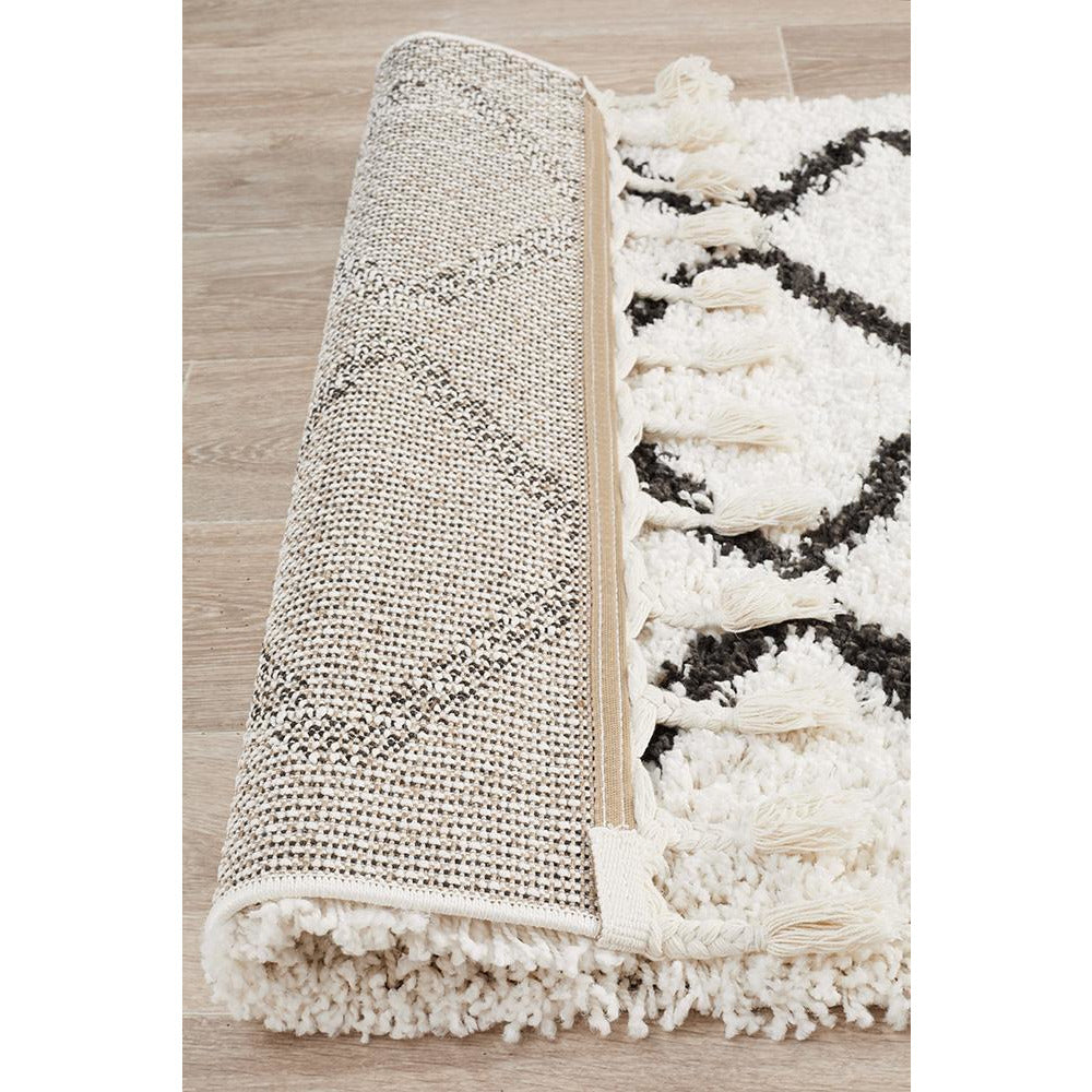 Zaria 151 White Black Moroccan Inspired Modern Shaggy Runner Rug - Rugs Of Beauty - 7