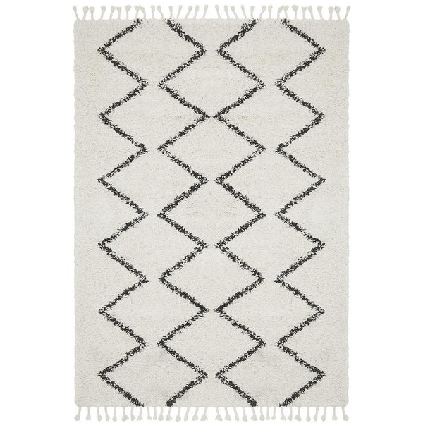Zaria 151 White Black Moroccan Inspired Modern Shaggy Rug - Rugs Of Beauty - 1