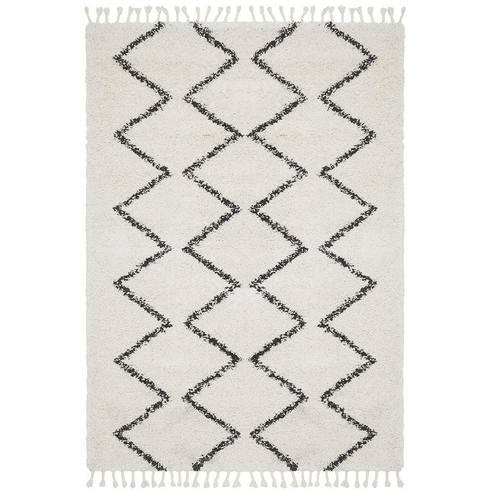 Zaria 151 White Black Moroccan Inspired Modern Shaggy Rug - Rugs Of Beauty - 1