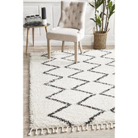 Zaria 151 White Black Moroccan Inspired Modern Shaggy Rug - Rugs Of Beauty - 2