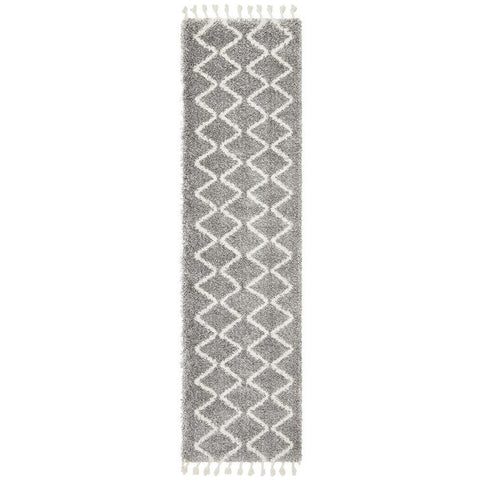 Zaria 152 Silver Grey Moroccan Inspired Modern Shaggy Runner Rug - Rugs Of Beauty - 1