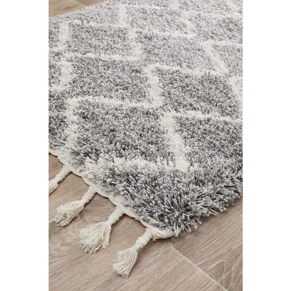 Zaria 152 Silver Grey Moroccan Inspired Modern Shaggy Runner Rug - Rugs Of Beauty - 5