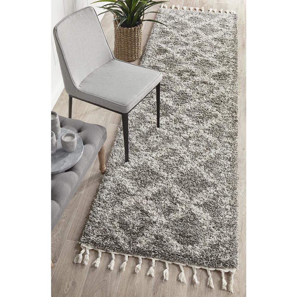 Zaria 153 Grey Moroccan Inspired Modern Shaggy Runner Rug - Rugs Of Beauty - 2