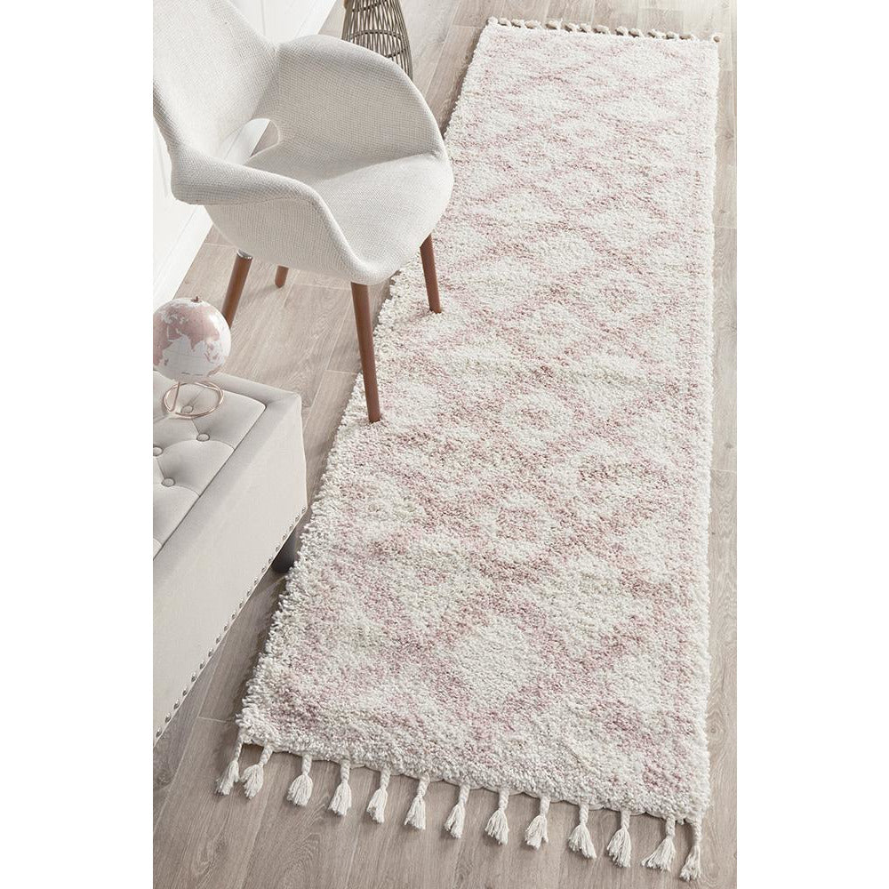 Zaria 153 Pink Moroccan Inspired Modern Shaggy Runner Rug - Rugs Of Beauty - 2