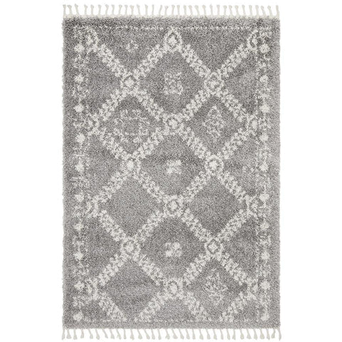 Zaria 153 Silver Grey Moroccan Inspired Modern Shaggy Rug - Rugs Of Beauty - 1