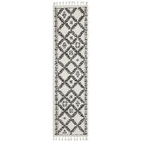 Zaria 153 White Black Moroccan Inspired Modern Shaggy Runner Rug - Rugs Of Beauty - 1