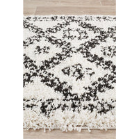 Zaria 153 White Black Moroccan Inspired Modern Shaggy Runner Rug - Rugs Of Beauty - 5