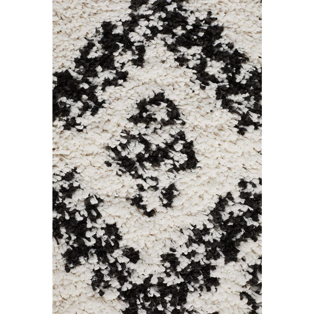 Zaria 153 White Black Moroccan Inspired Modern Shaggy Runner Rug - Rugs Of Beauty - 6