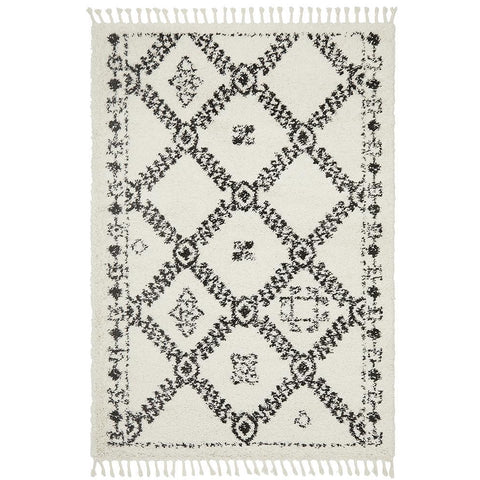 Zaria 153 White Black Moroccan Inspired Modern Shaggy Rug - Rugs Of Beauty - 1