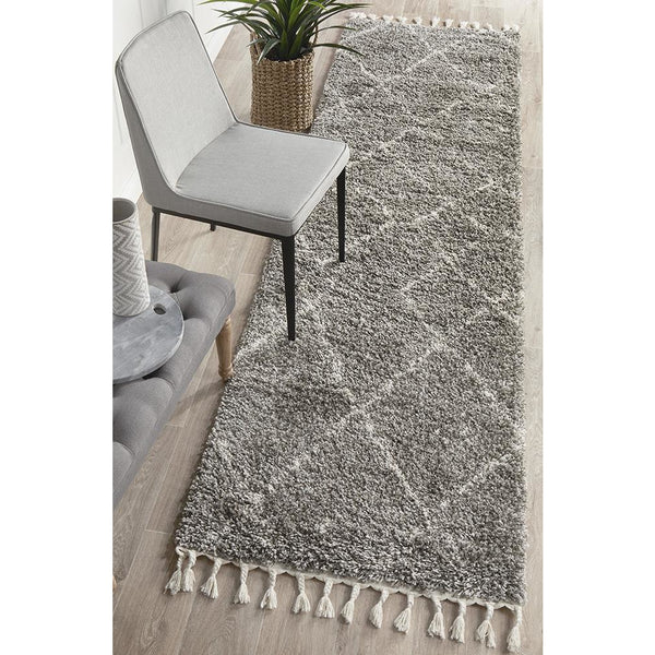 Zaria 154 Grey Moroccan Inspired Modern Shaggy Runner Rug - Rugs Of Beauty - 2