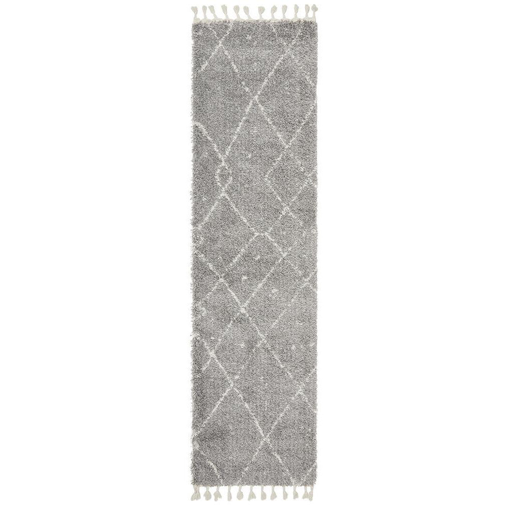 Zaria 154 Silver Grey Moroccan Inspired Modern Shaggy Runner Rug - Rugs Of Beauty - 1