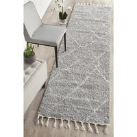 Zaria 154 Silver Grey Moroccan Inspired Modern Shaggy Runner Rug - Rugs Of Beauty - 2
