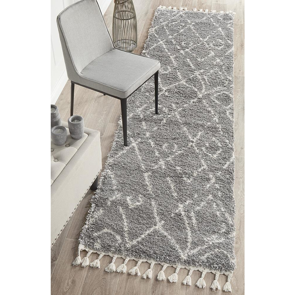Zaria 155 Silver Grey Moroccan Inspired Modern Shaggy Runner Rug - Rugs Of Beauty - 2