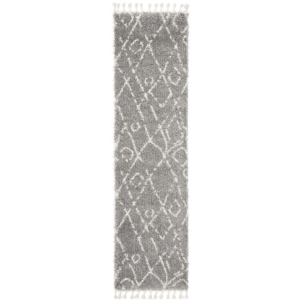 Zaria 155 Silver Grey Moroccan Inspired Modern Shaggy Runner Rug - Rugs Of Beauty - 1