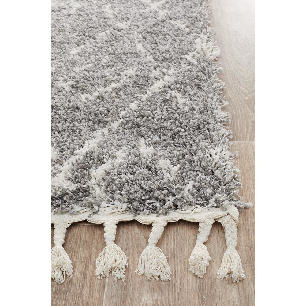Zaria 155 Silver Grey Moroccan Inspired Modern Shaggy Runner Rug - Rugs Of Beauty - 4