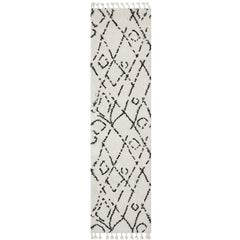 Zaria 155 White Black Moroccan Inspired Modern Shaggy Runner Rug - Rugs Of Beauty - 1
