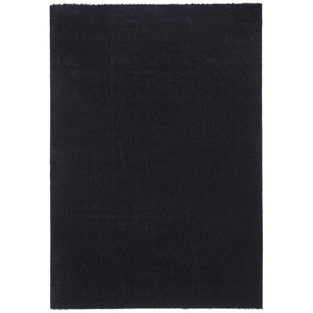 Rectangular black modern shaggy rug with soft, dense polyester pile and 50mm thickness.