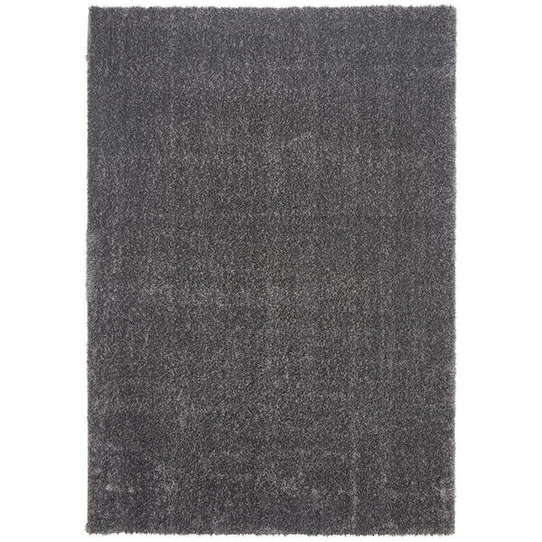 Rectangular soft shaggy rug in solid seal grey with a dense polyester pile texture.