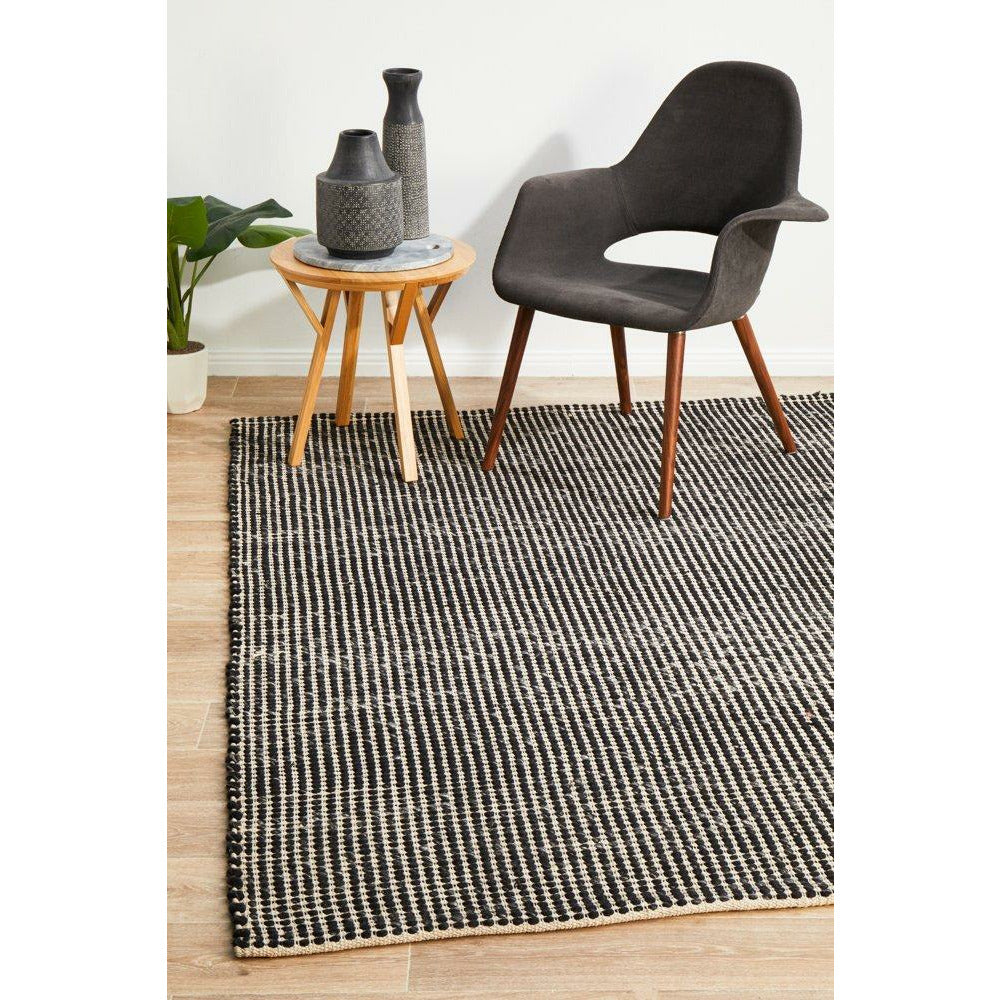 Carlos Felted Wool Flatweave Rug Black Natural - Rugs Of Beauty - 2