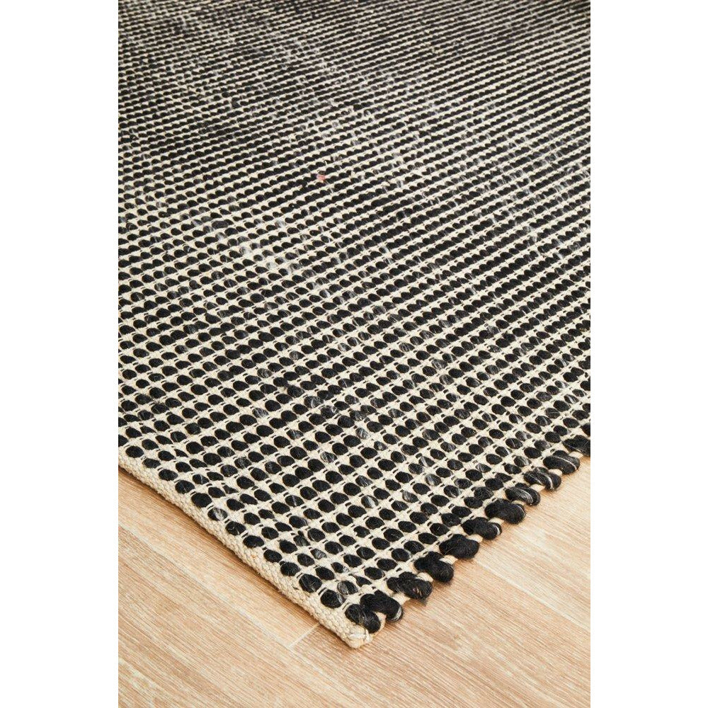 Carlos Felted Wool Flatweave Rug Black Natural - Rugs Of Beauty - 5