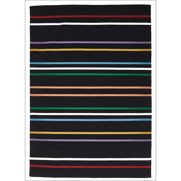 Oslo Multi Coloured Stripe Flat Weave Wool Rug Black - Rugs Of Beauty