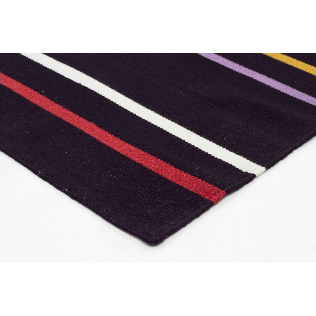 Oslo Multi Coloured Stripe Flat Weave Wool Rug Black - Rugs Of Beauty