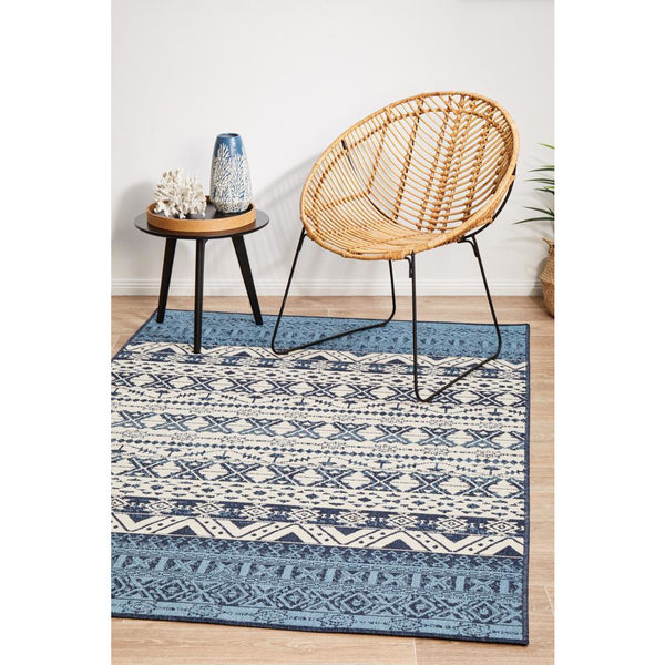 Coogee 4452 White Blue Tribal Inspired Indoor Outdoor Modern Rug - Rugs Of Beauty - 4