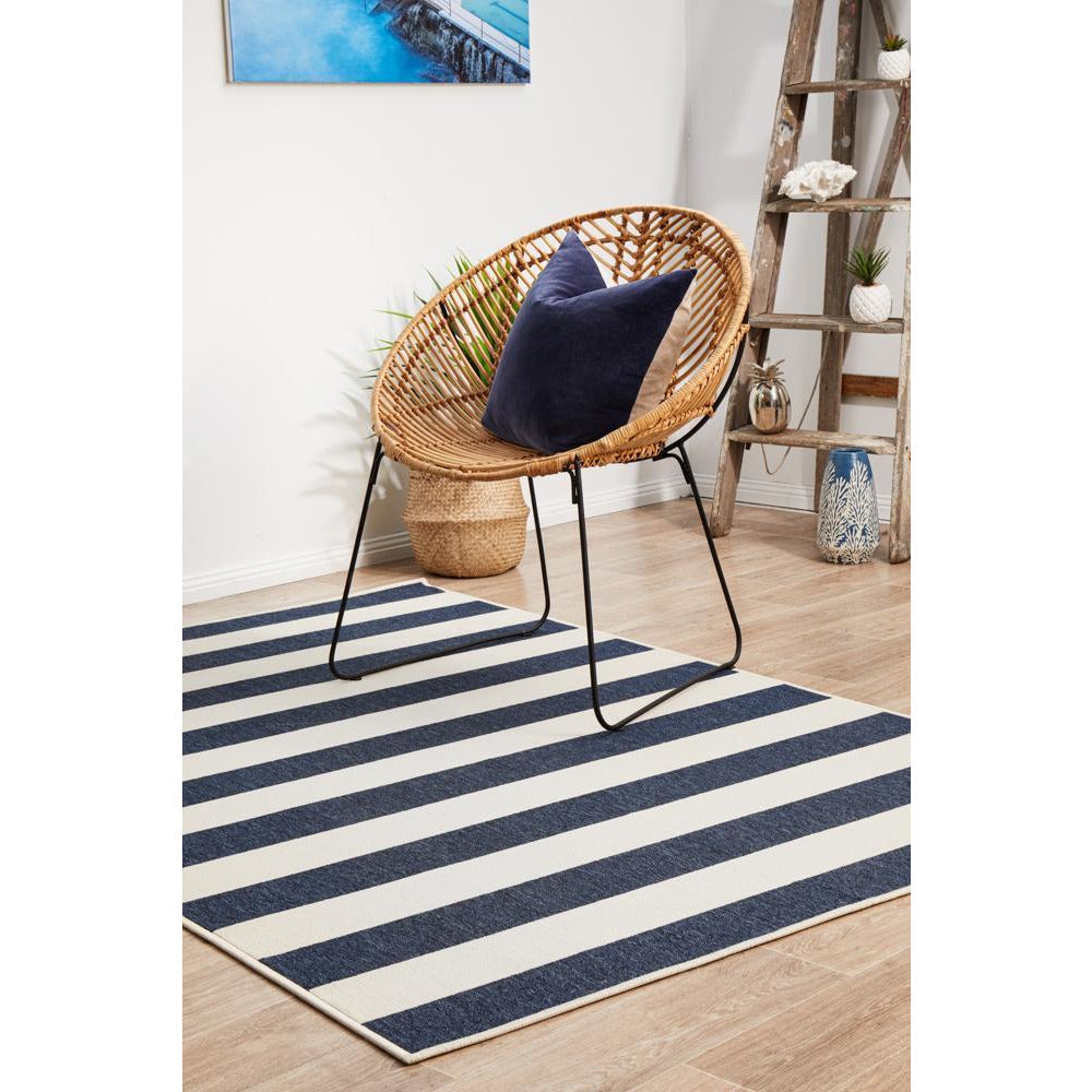 Coogee 4453 Navy Blue White Stripes Indoor Outdoor Modern Rug - Rugs Of Beauty - 3