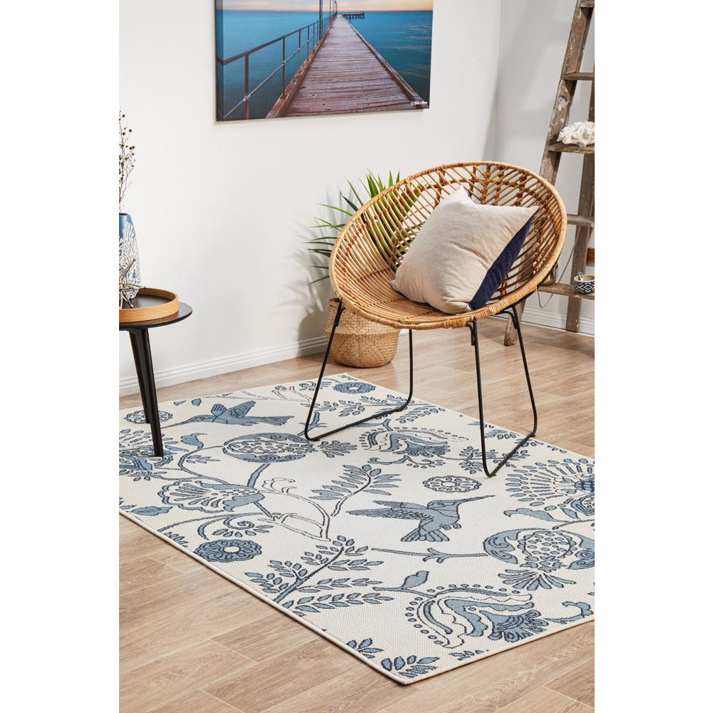 Coogee 4456 White Blue Hummingbirds Floral Indoor Outdoor Modern Rug - Rugs Of Beauty - 3