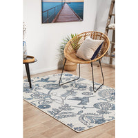 Coogee 4456 White Blue Hummingbirds Floral Indoor Outdoor Modern Rug - Rugs Of Beauty - 3