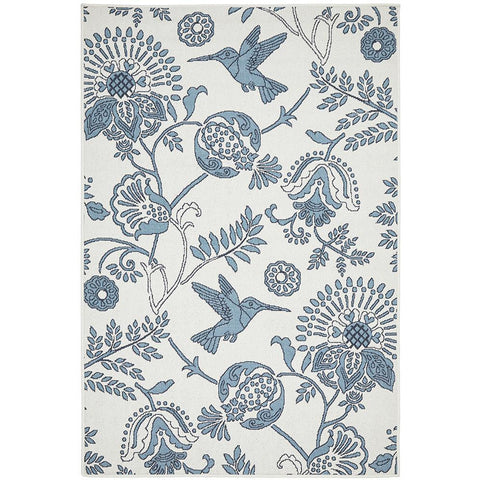 Coogee 4456 White Blue Hummingbirds Floral Indoor Outdoor Modern Rug - Rugs Of Beauty - 1