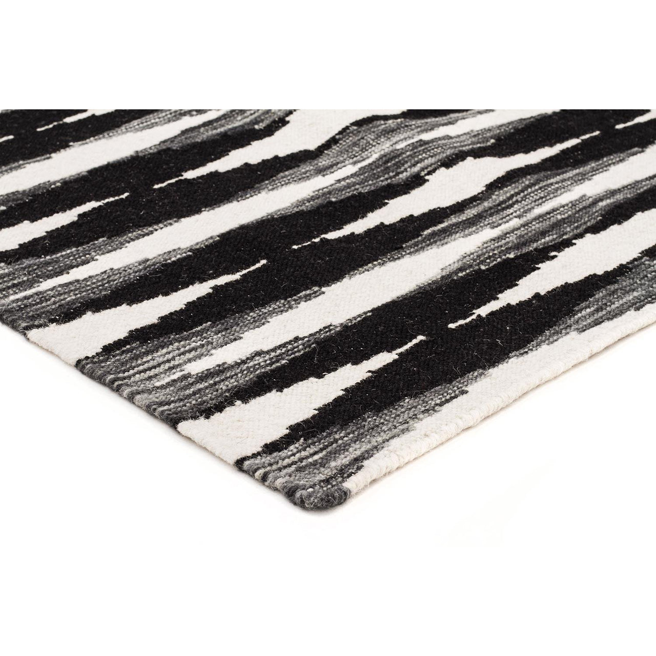 Avesta 1758 Black Multi Coloured Weave Pattern Modern Scandinavian Wool Rug - Rugs Of Beauty - 3